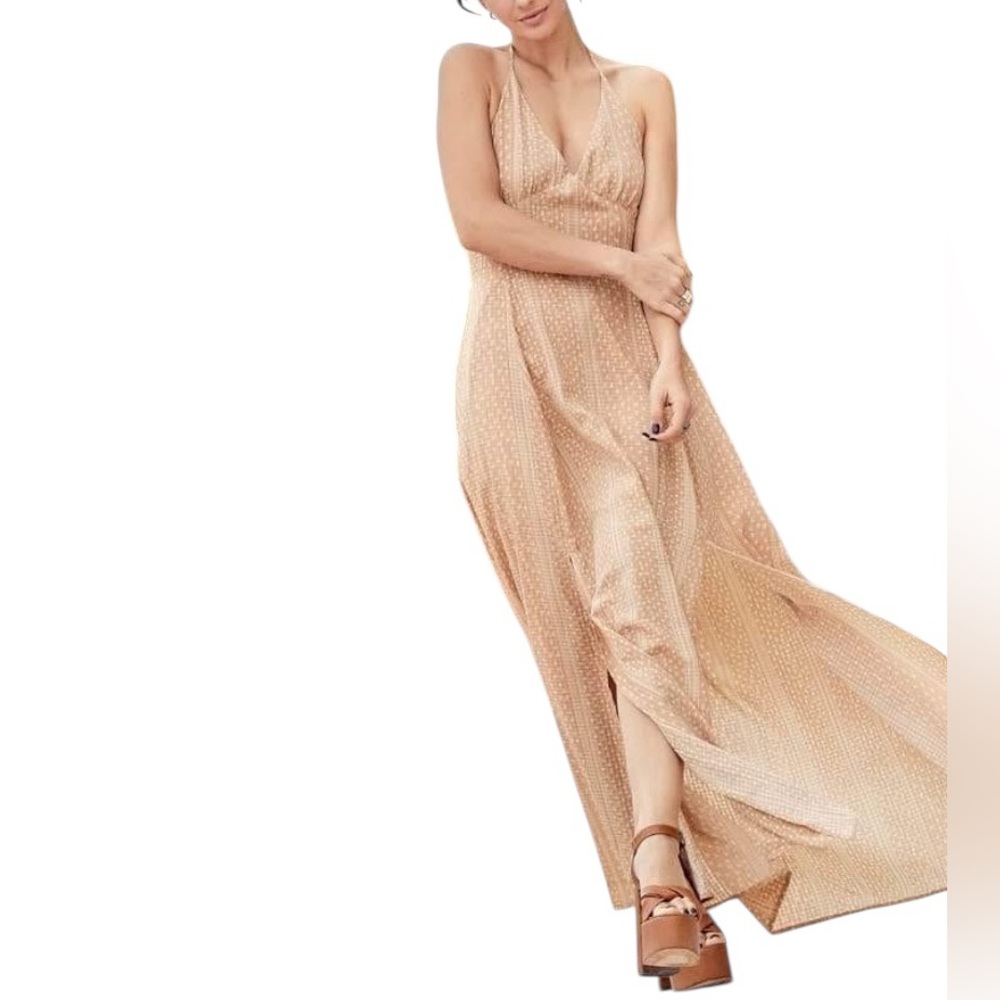 Franco tan halter maxi dress size M